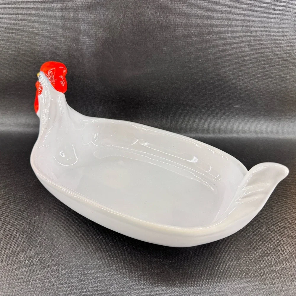 Vintage Peasant Village Italy Chicken Hen Egg Cup Platter Dish 69635